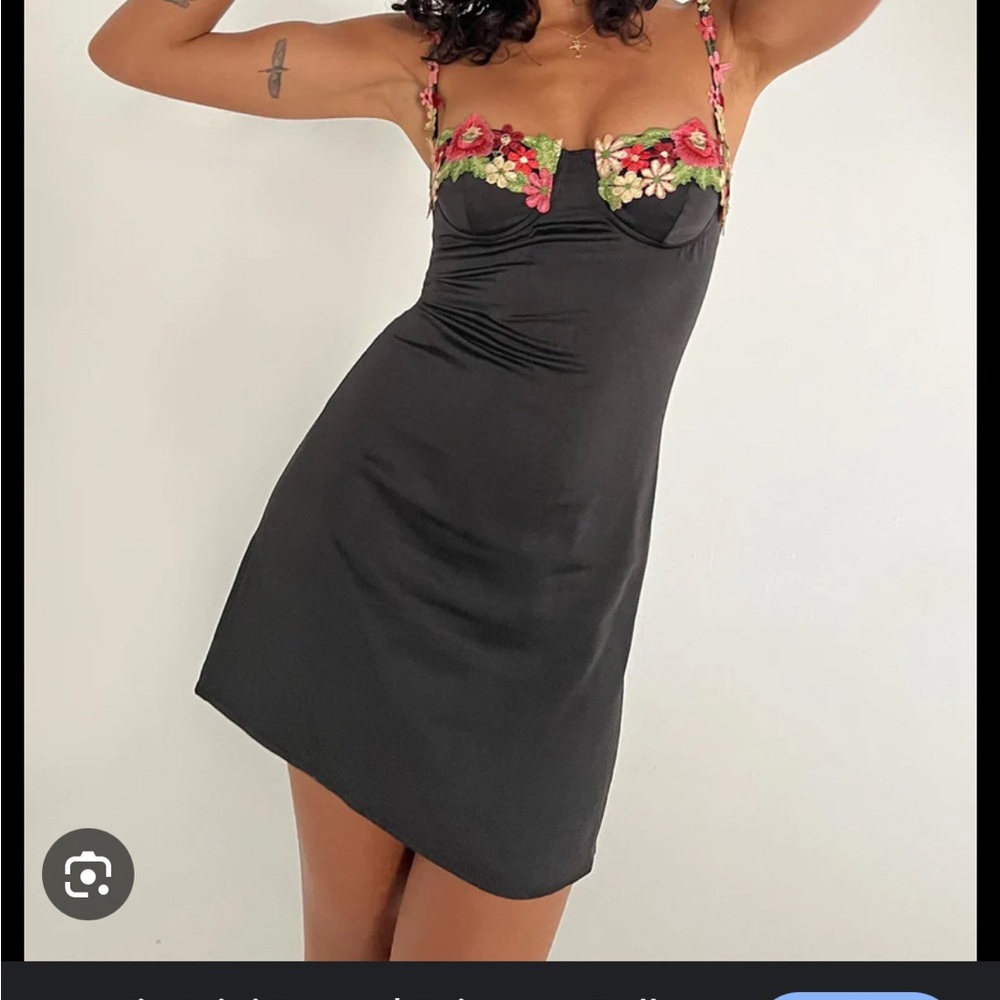 Princess Polly Floral Embroidered Black Slip Dress